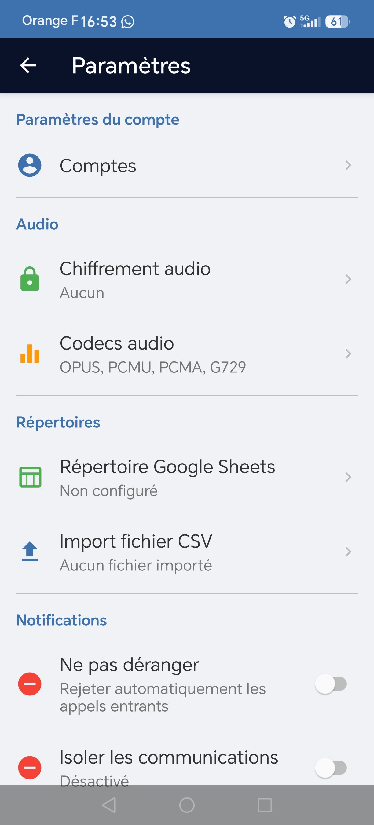 Application android de softphonie SIP